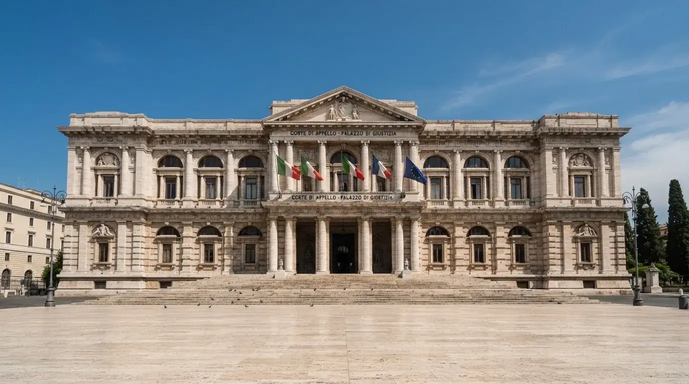 Palazzo istituzionale con bandiere al vento in una piazza soleggiata — 25, 30, 50, 100, 200 giri gratis senza deposito