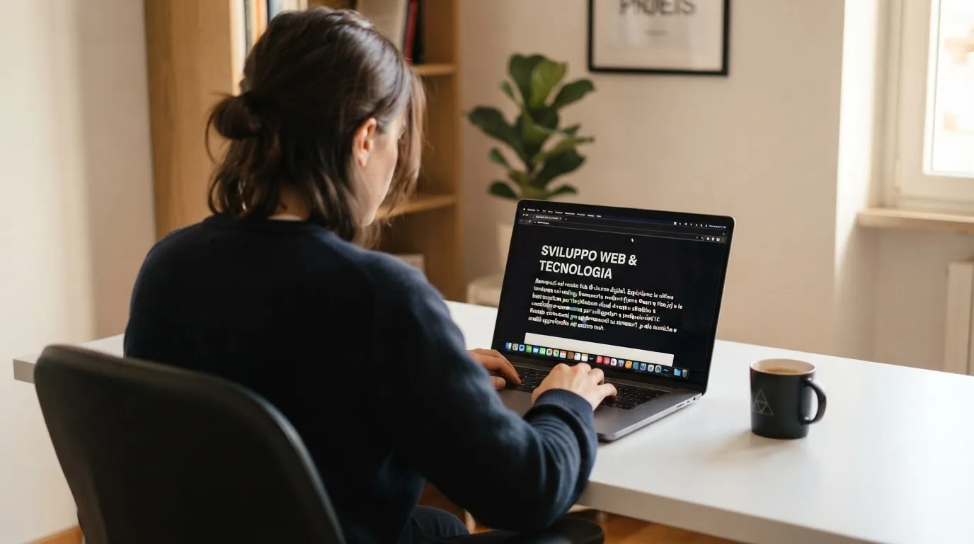 Persona davanti a un portatile che legge una pagina informativa sul gioco online in Italia — casino deposito minimo 10 centesimi
