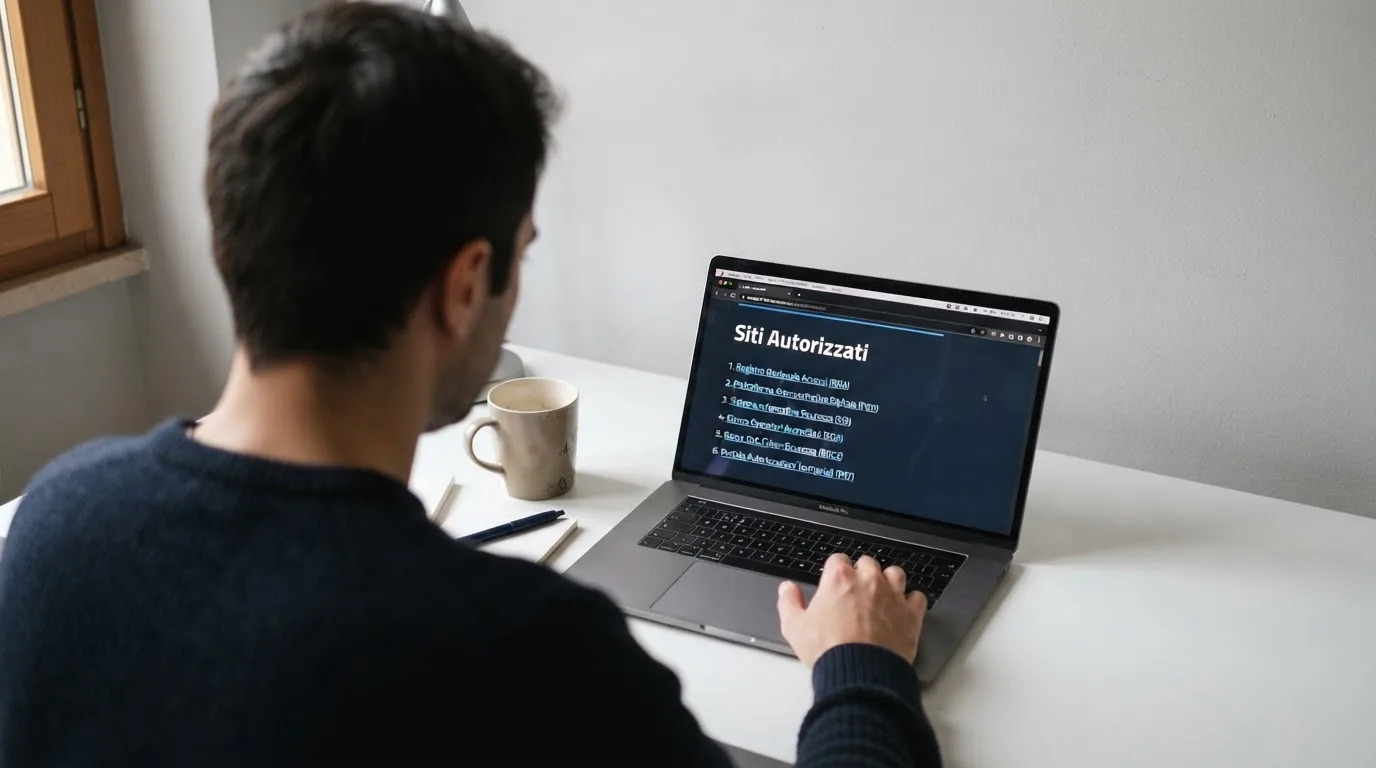 Persona davanti a un portatile che legge una pagina informativa sul gioco online in Italia — casino non aams che accettano postepay