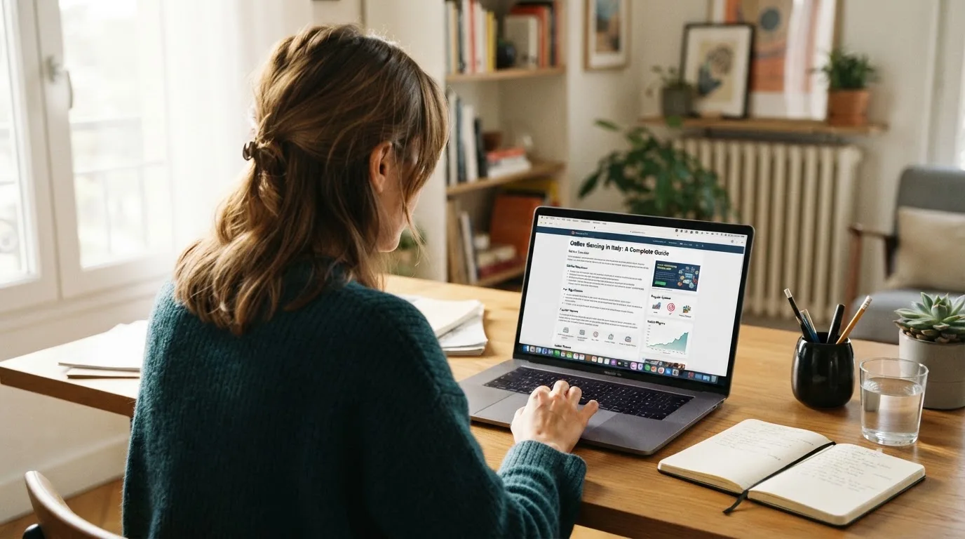 Persona davanti a un portatile che legge una pagina informativa sul gioco online in Italia — casino online con bonus crab