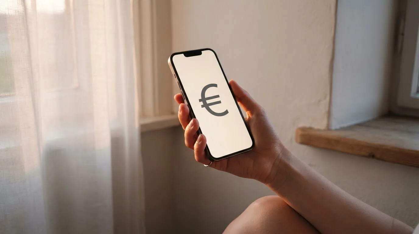 Mano che tiene uno smartphone accanto a una finestra, luce serale tranquilla — casino online sanremo